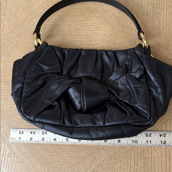 Prada Black Pleated Leather Bow Shoulder Bag - Picture 6 of 9